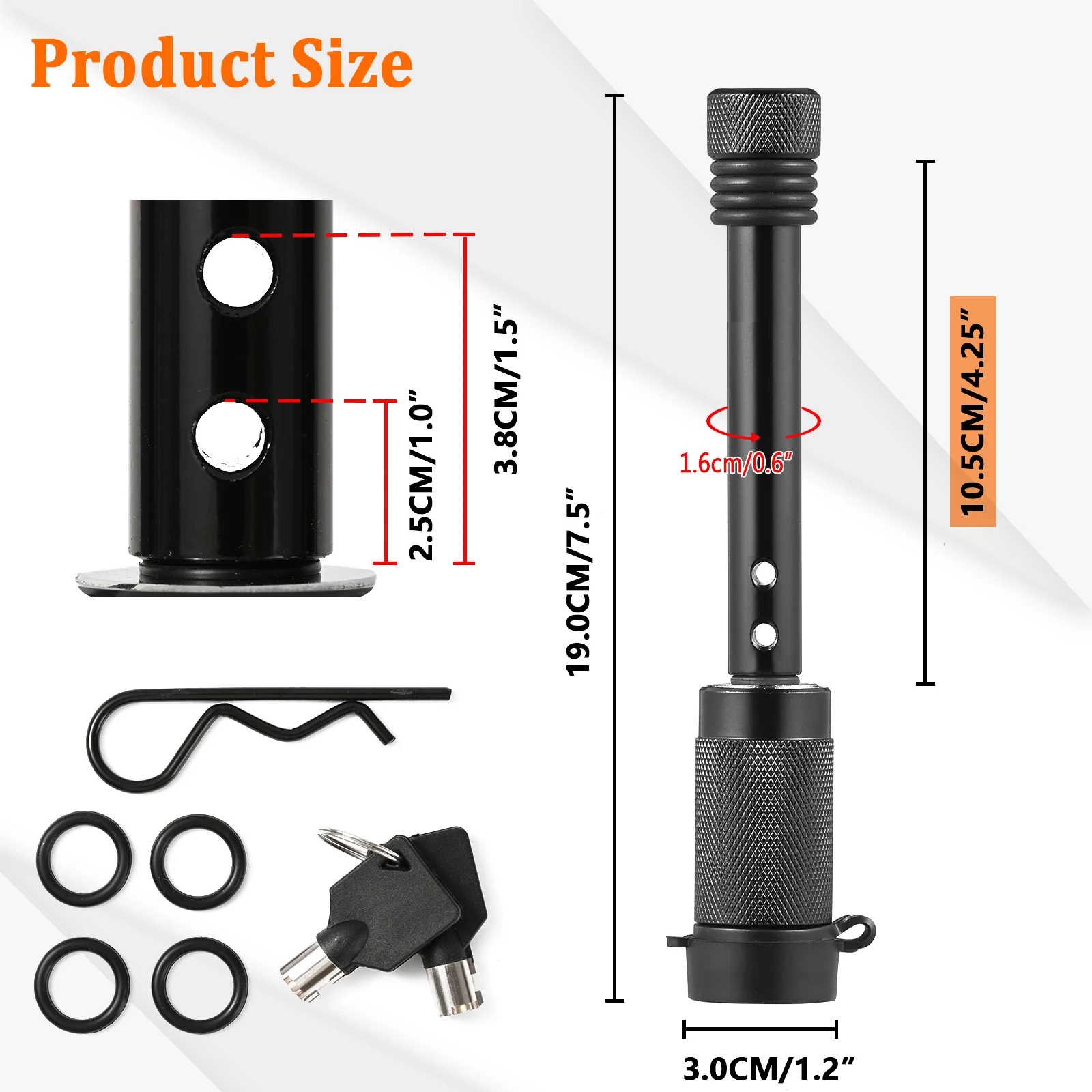5/8" Hitch Pin Lock for RV Truck Trailer Tow Receiver Universal Car Accessories Anti Theft for Class I, II, III 2" 3" Hitches trailer coupling lock
