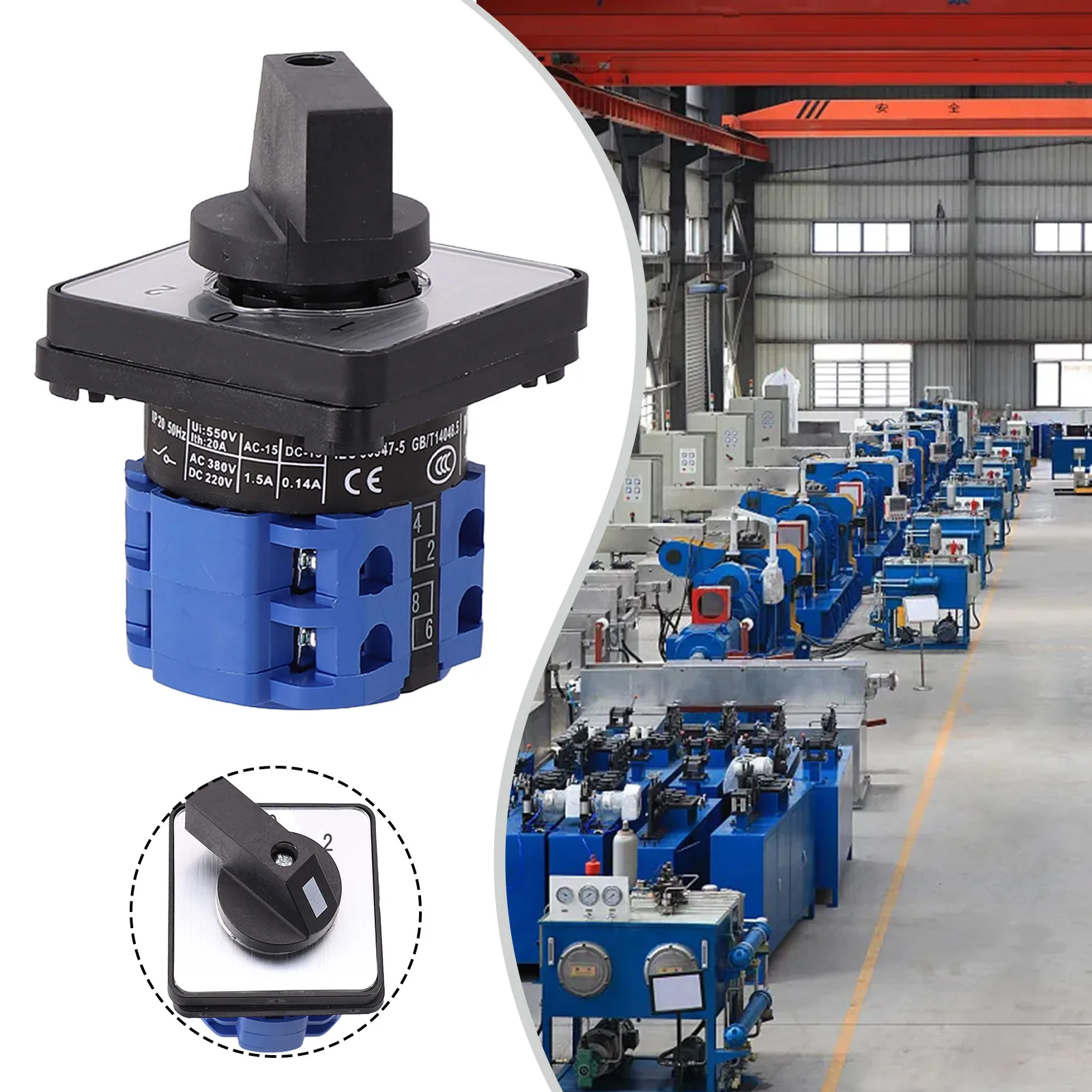 

Cam Selector Changeover Switch 20A 3 Positions 50*50*70mm 660V 8 Screw Terminals Accessory LW26-20/2 D202 Parts