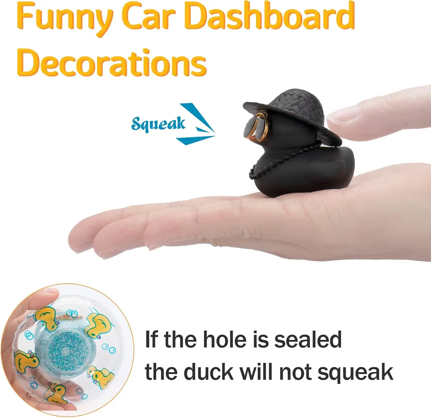 Car Dashboard Black Rubber Duck Ornament, Car Decoration Colour Ducks Accessories with Mini Hat Necklace and Sunglasses Rubber D 3