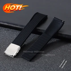 Curved Silicone Sport Watch Strap with Metal Buckle - Quick Release, Waterproof Wristband - 22mm (Black)