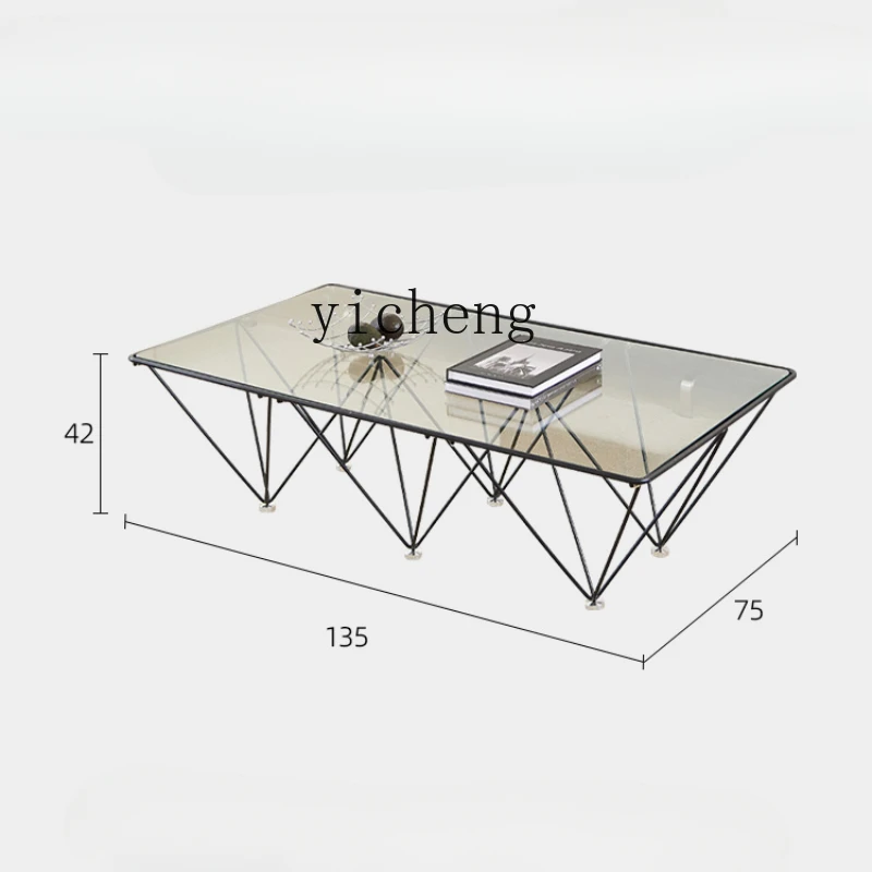 

Tqh Coffee Table Bag Studio Middle-Ancient Designer Stainless Steel Transparent Tempered Glass Rectangular Table