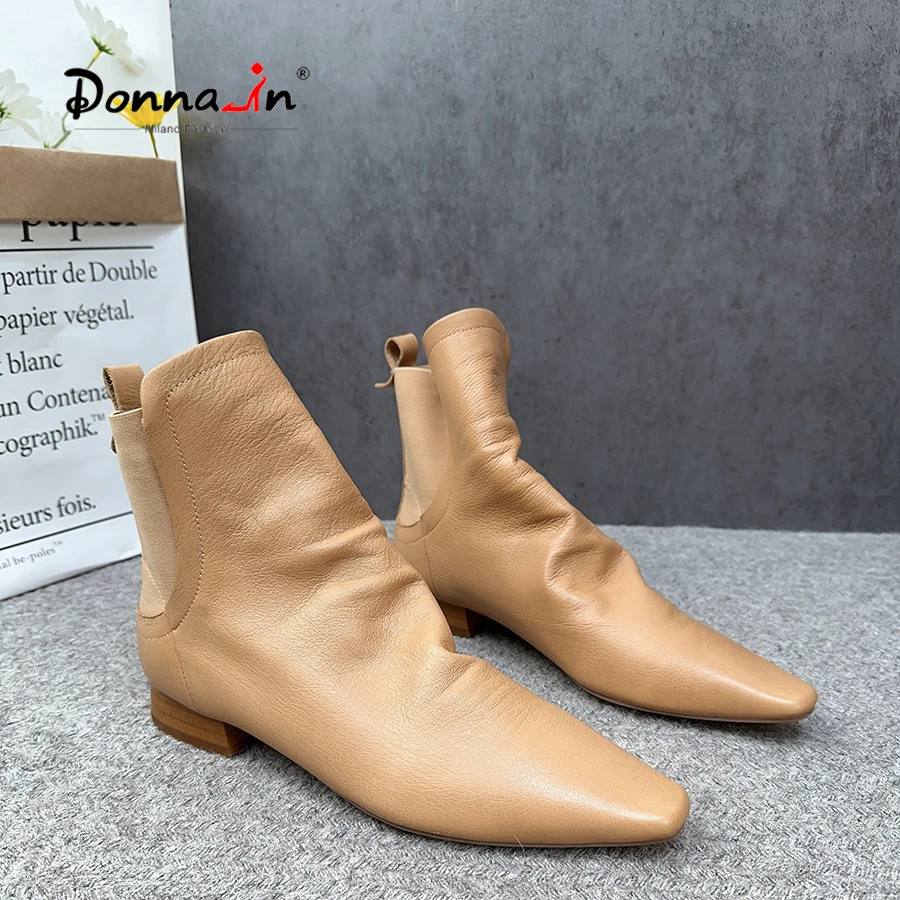 

Donna in 2023 Women's Ankle Boots New Trend Genuine Leather Soft Low Heel Pointed Toe Chelsea Boots Women's Autumn Boots