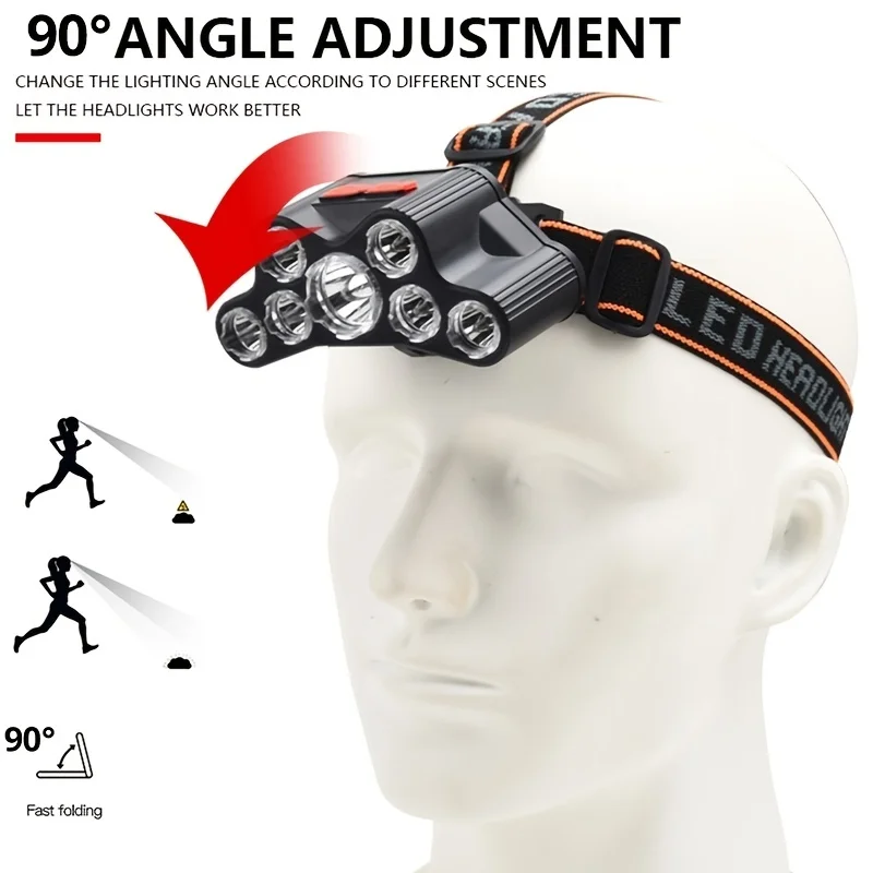 7 LEDs Headlamp Rechargeable Head Torch Flashlight Waterproof Work Light Outdoor