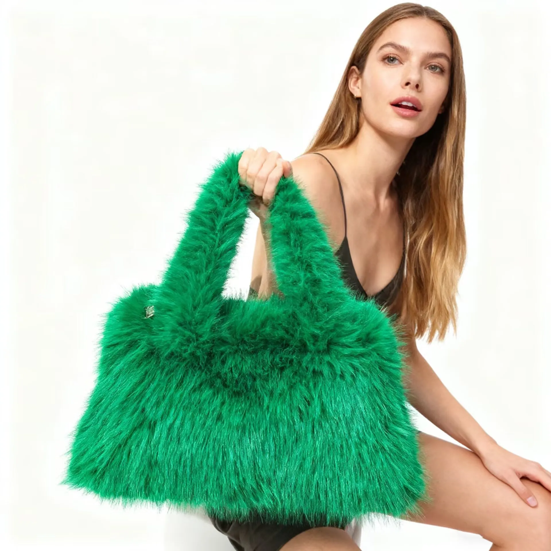 Luxury Faux Mink Fur Bags for Women Handbags Candy Color Plush Tote Fluffy Soft Shoulder Bag Large Capacity Shopper Purses New