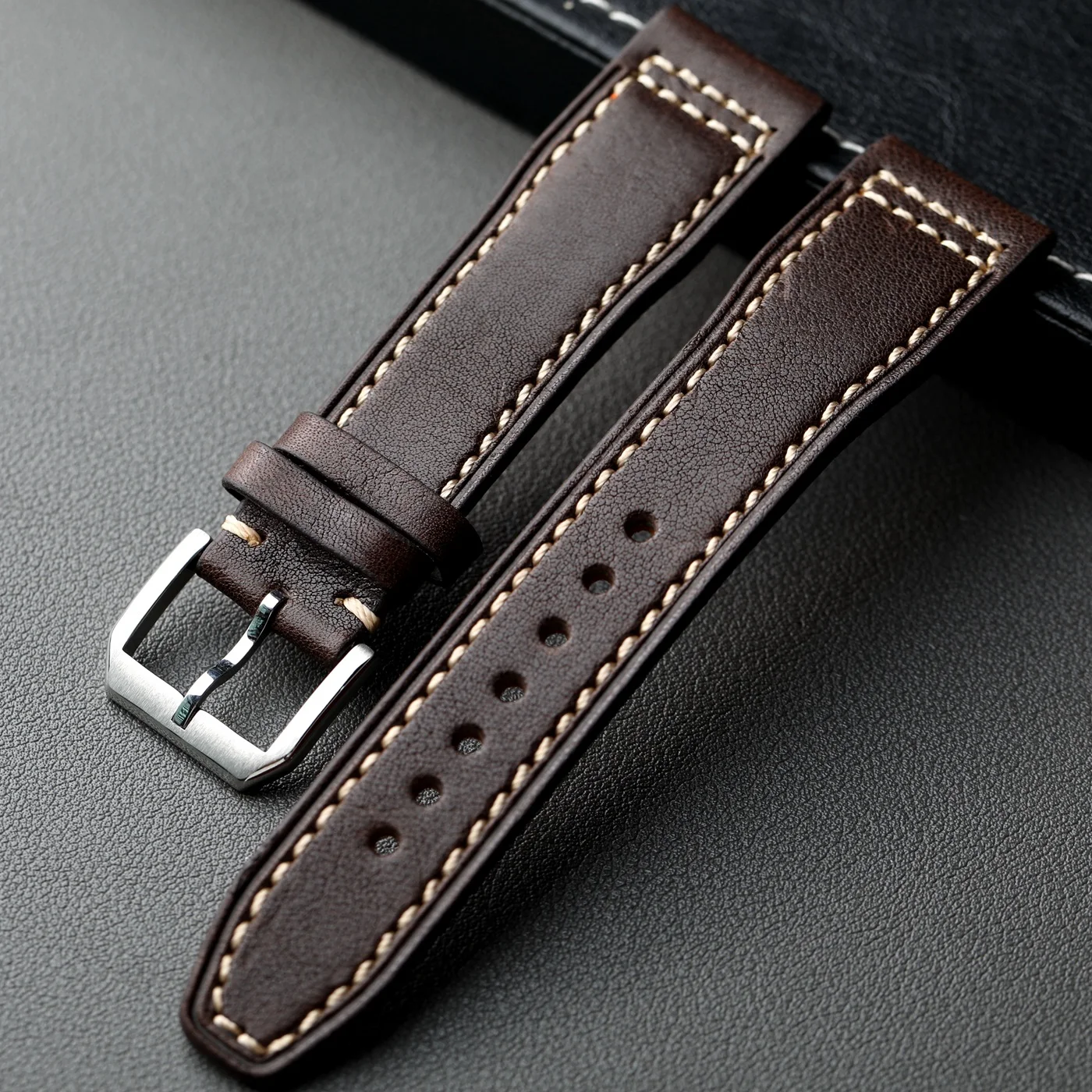 Premium Handmade Cowhide Leather Strap - Brown & Black Retro Style