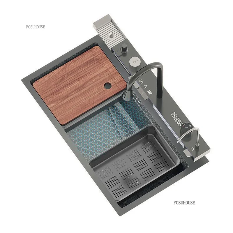 Digital Display Kitchen Sink with Waterfall 2