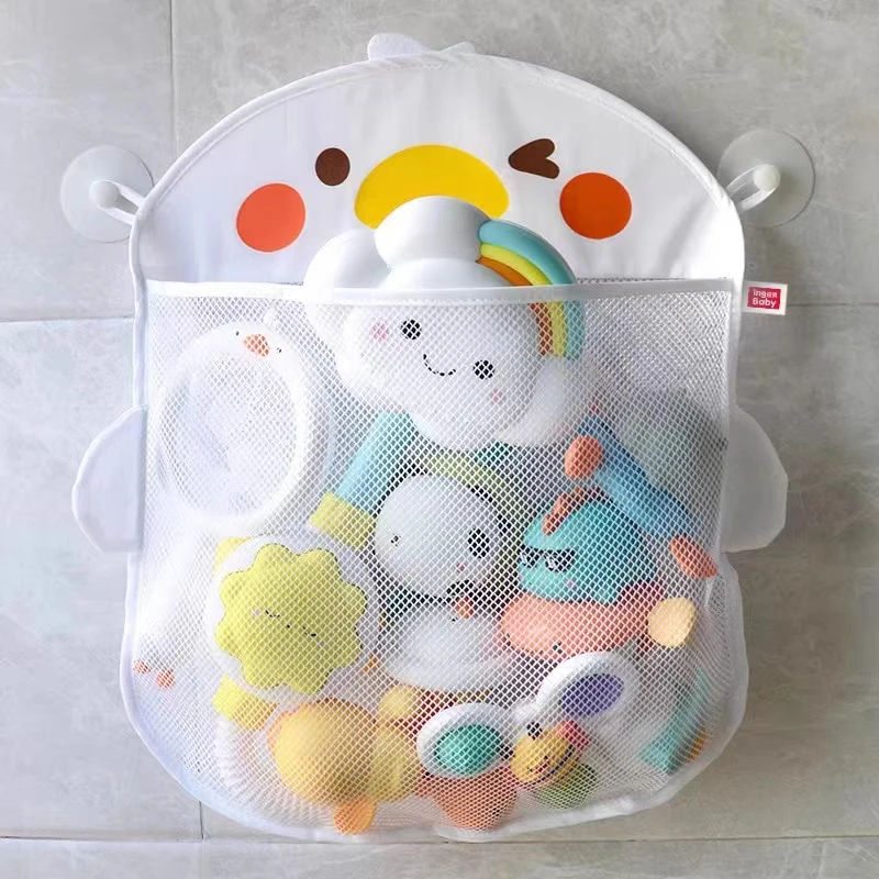 Baby Bath Toy Storage Bag Suction Cup Fixed Design Cute Cartoon Dinosaur Frog Animal Shape Children's Bathroom Grid Storage Bags 6