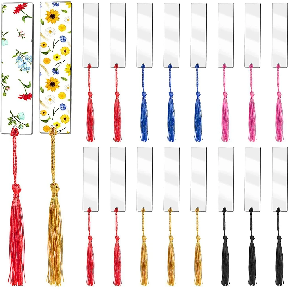 Blank Acrylic Bookmark Set Craft Clear Acrylic Blank Bookmark with Mini Tassel for DIY Projects and Present Tag 20pcs acrylic bookmark set