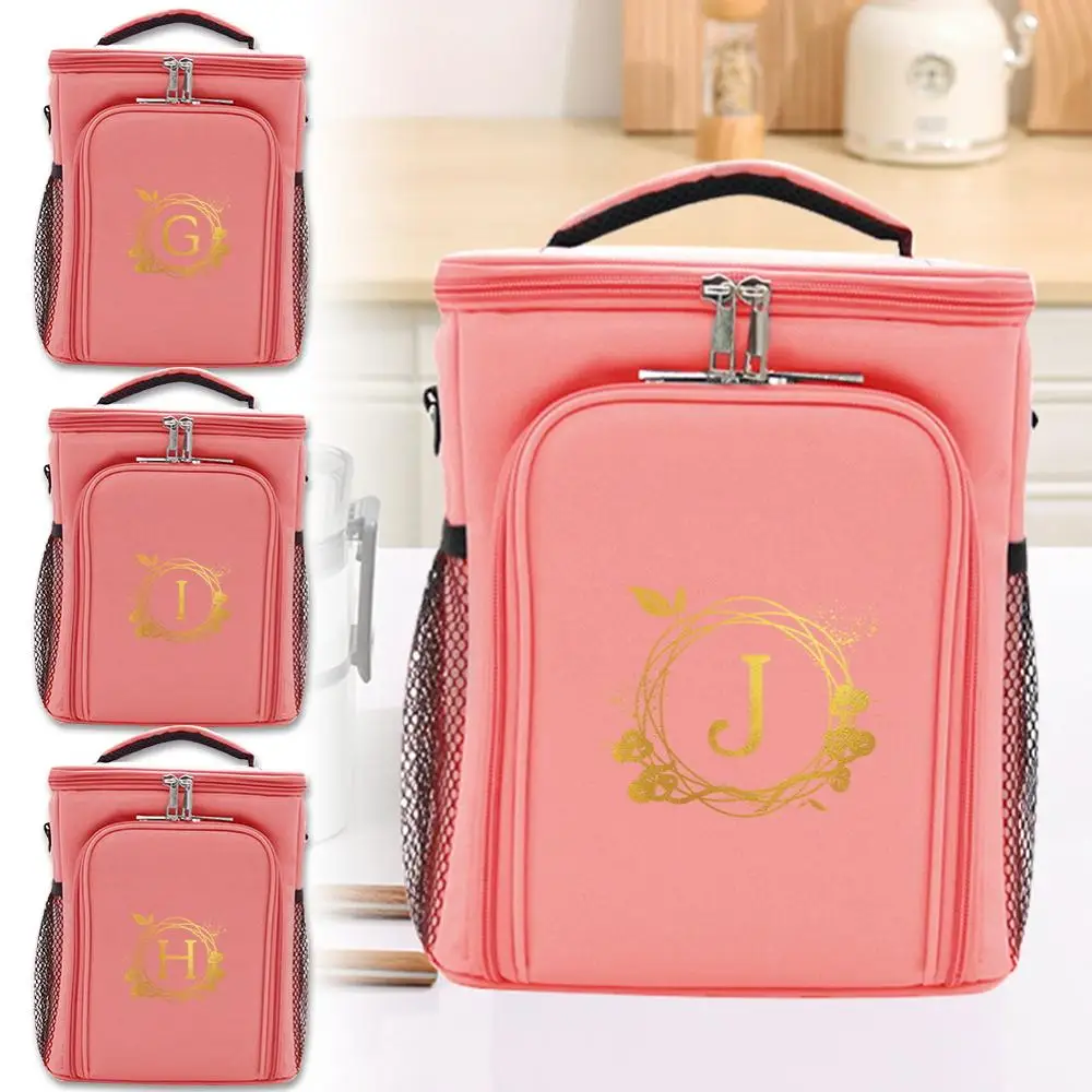 

New Wreath Letter Printing Pattern Large Capacity Minimalist Lunch Insulation Bag Waterproof Insulated Portable Zipper Lunch Bag