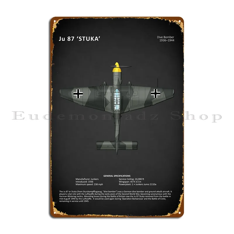 Junkers Ju 87 Stuka Metal Sign Wall Decor Plates Living Room Character Crea Tin Sign Poster