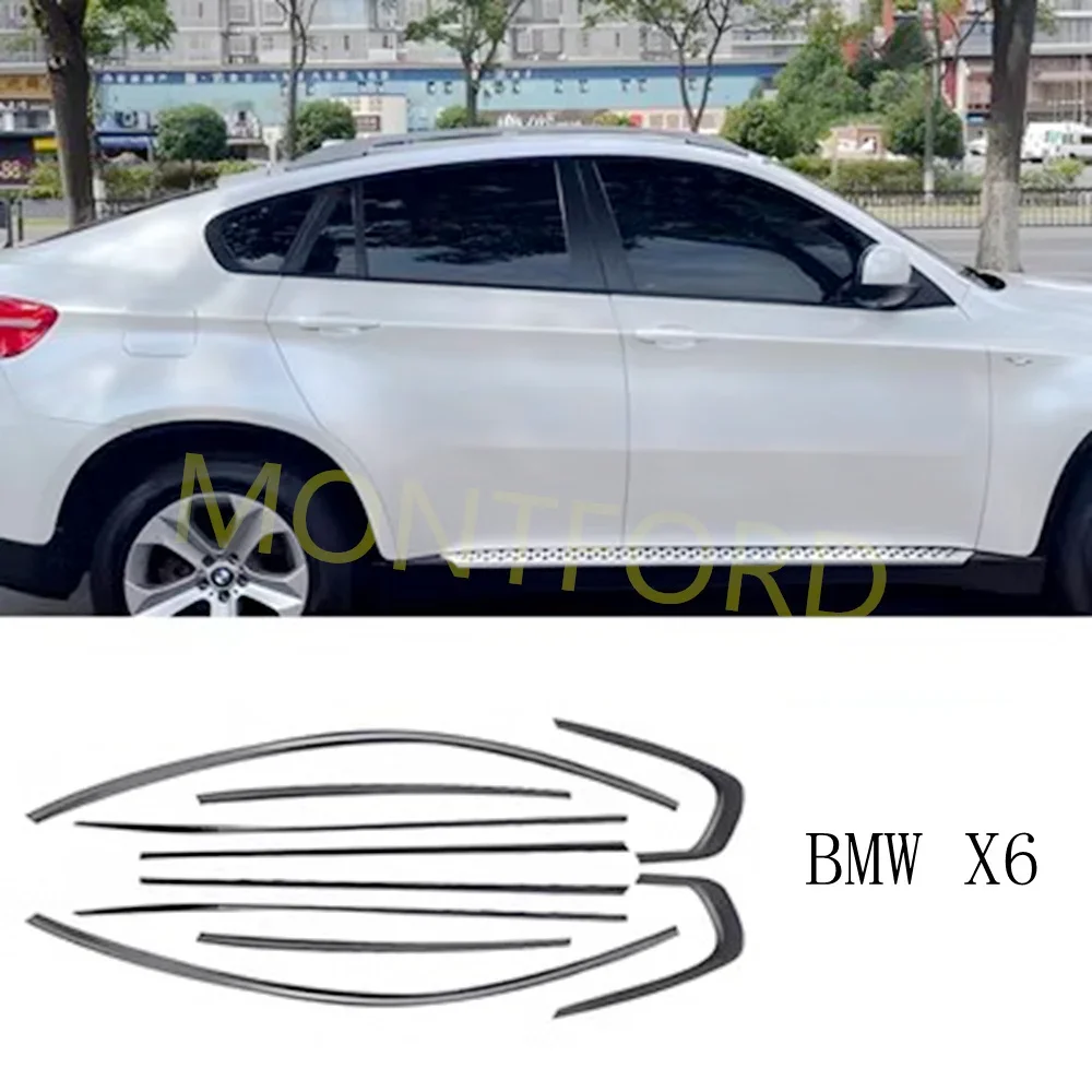 스테인레스 스틸 자동차 문짝 전체 창문 프레임 창문 틀 몰딩 트림 커버, BMW X6 E71 F16 G06 2008-2022 (검정색 실버)