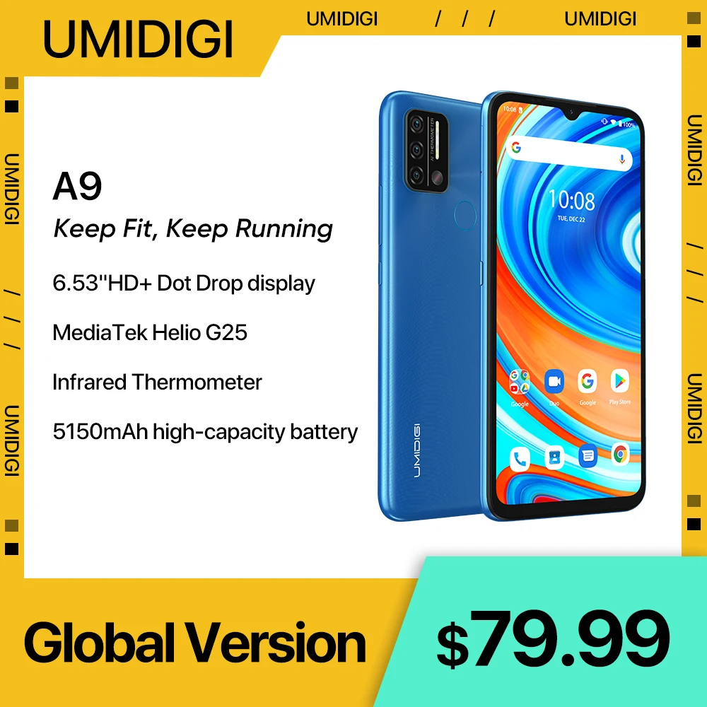 In Stock UMIDIGI A9 Smartphone Android 11 Global Version 13MP AI Triple Camera Helio G25 Octa Core 6.53 HD+ 5150mAh Cellphone umidigi a11 global version smartphone android 11 helio g25 4gb 128gb 6 53 hd 16mp triple camera 5150mah cellphone