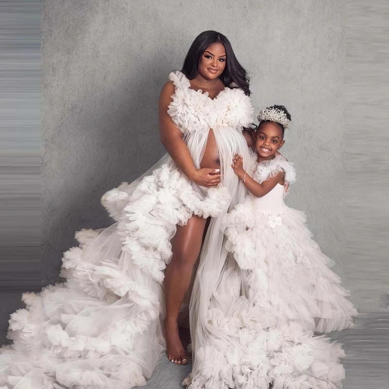 

Puffy Sweetheart Pregnant Women Photo Shoot Robes Tulle Ruffles Maternity Robe Women Dress Baby Shower Gowns Photography