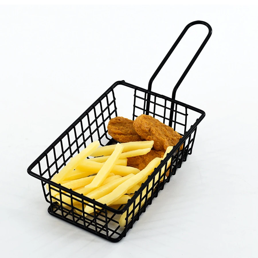 1PC Creative rectangular French fries basket Snack basket Fried food container with handle Western restaurant snack basket Kitchen
