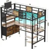 Loft Bed Twin Size with L Shaped Desk and Storage, Charging Station 5 Drawer 2 Pegboards Clothes Rack, Metal Bunk Loft Bed Frame 5