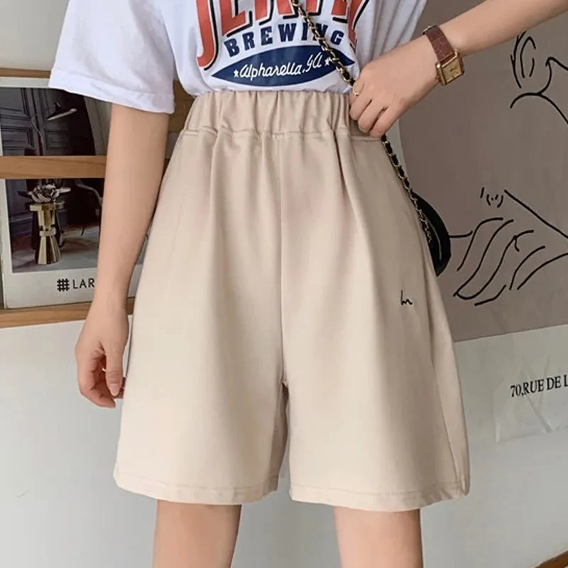 Summer Women Five-point Pants Sweet Casual Harajuku Cotton 2021 Sports Loose Thin Wide-leg Pattern Printing Elastic Girls Shorts plus size clothing