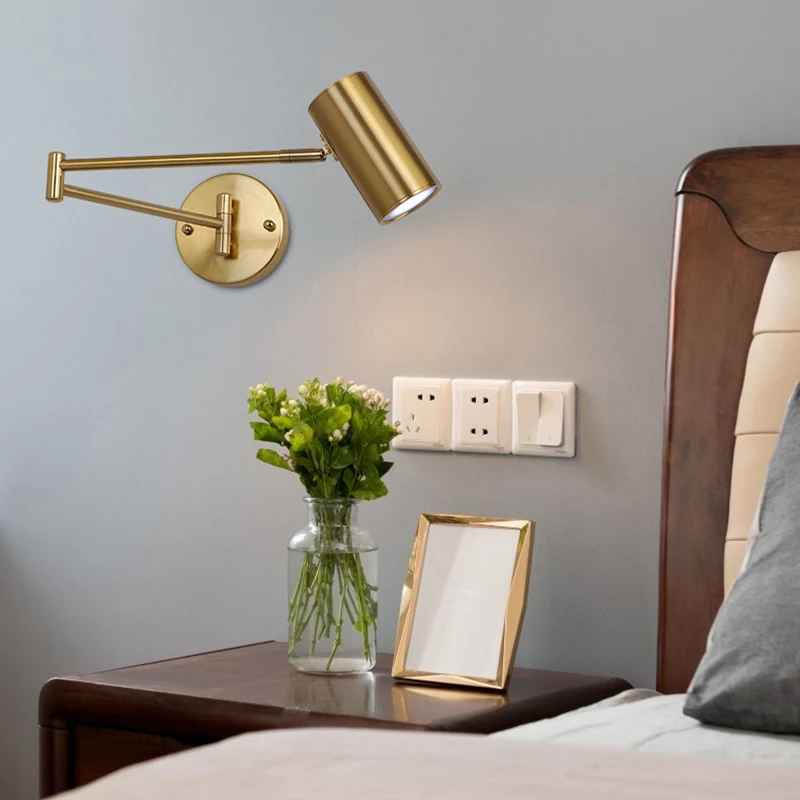 Adjustable LED Beside Wall Lights Touch Sensor Switch Long Pole Arm Folding Reading Wall Lamp White Black Gold