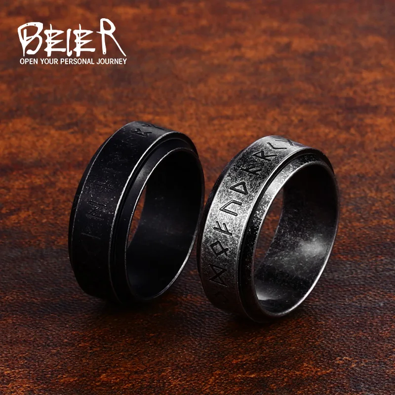 Stainless Steel Vintage Odin Norse Viking Amulet Rune Spinning Men's Ring stainless steel ring,finger ring,fidget spinner ring