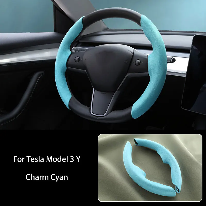 

for Tesla Model 3 Model Y Steering Wheel Cover Black Red Carbon Fiber Leather Anti-fur Sport Steering Wheel