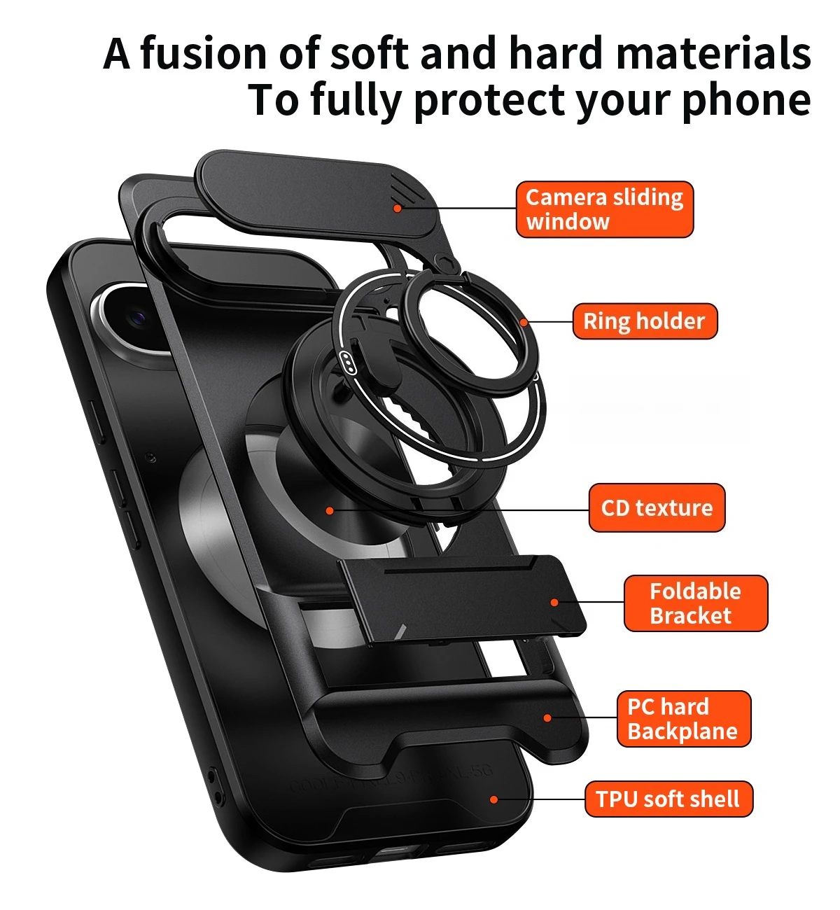 Rotatable Slide Camera Protector Case with Ring Stand - Shockproof Cover