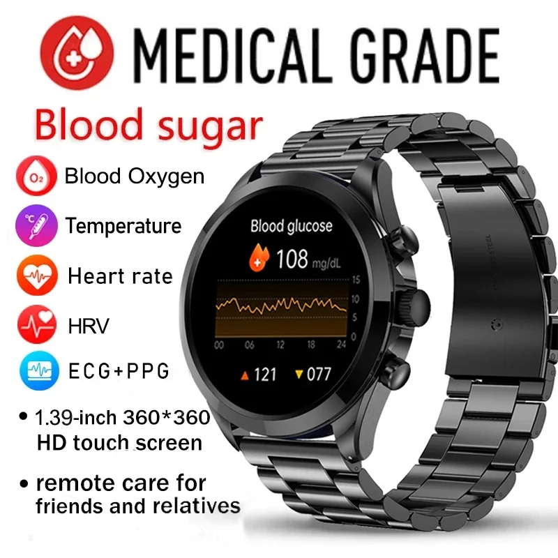 

2023 New Bluetooth Call Blood Glucose Smart Watch ECG+PPG Health Monitoring Men Heart Rate Body Temperature Fitness Smartwatch
