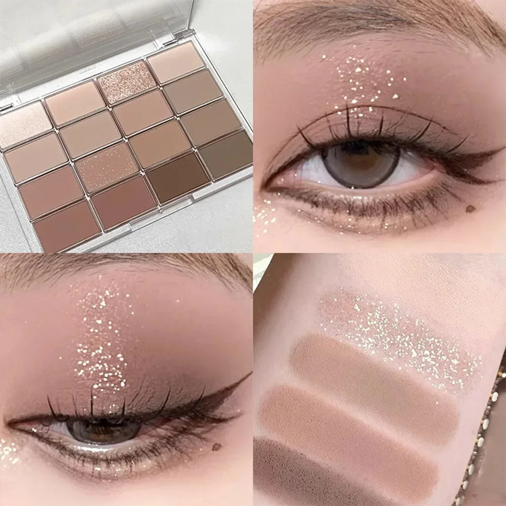 16-Color Korean Eyeshadow Palette Matte Pearlescent Low Saturation Long Lasting Brown Pink Glitter Eye Shadow Eye Makeup Palette