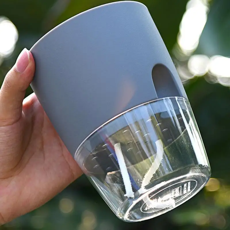 Transparent Double Layer Plastic Flower Pot Self Watering Cotton Rope Watering With Injection Port