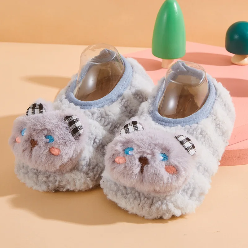 Winter Plush Baby Slippers Cute Cartoon Bear Sock Shoes for Infant Boys Girl Soft Sole Anti-slip Floor Socks Kids Walking Shoes 6