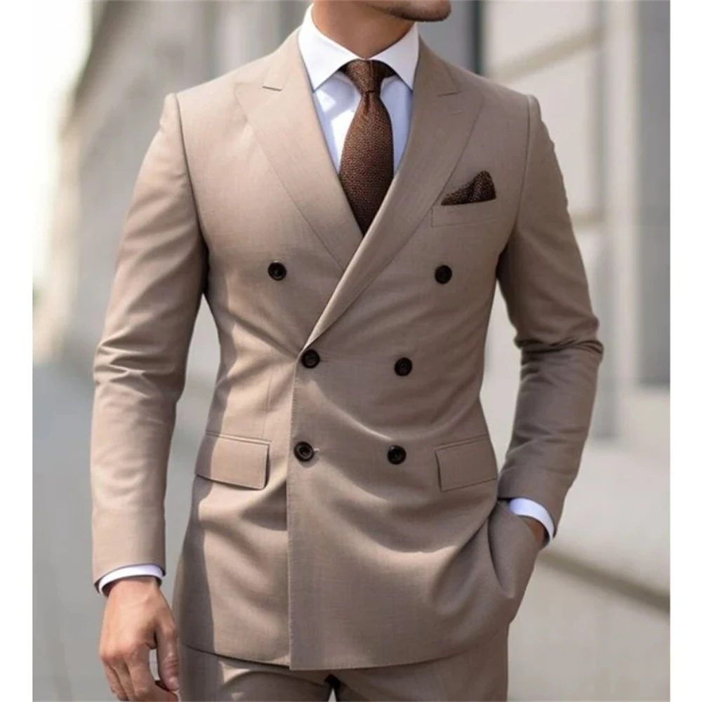 Custom Wedding Double Breasted Suits For Men High Quality 2 Piece Slim Fit Blazer Masculinos Groom Prom Party Jacket Pants Set