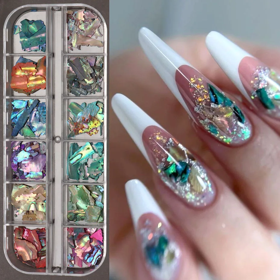 Abalone Sea Shell For Nails Holographic Mirror Glitter Flakes Nail Decoration 6/12Grid
