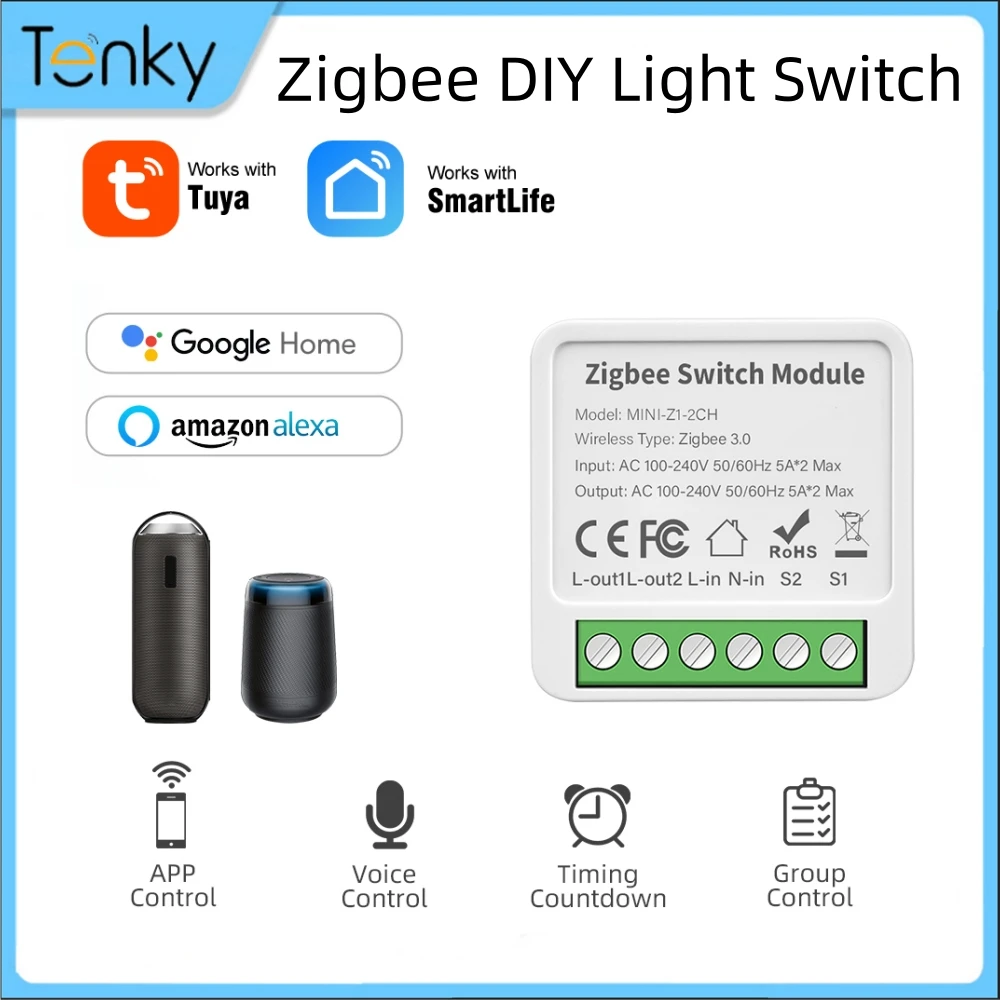 Tuya Zigbee Wifi 1/2/3/4 Smart Gang Switch Module 2 Way Control Diy Breaker Smart Home Funziona Con Alexa Google Home 33 Alice