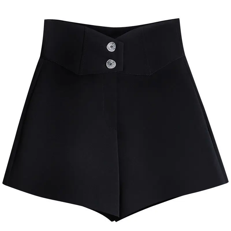 Women's Korean Simplicity High Waist Button Shorts Loose Fashion Office Lady Solid Color Casual Shorts Summer Female Clothing