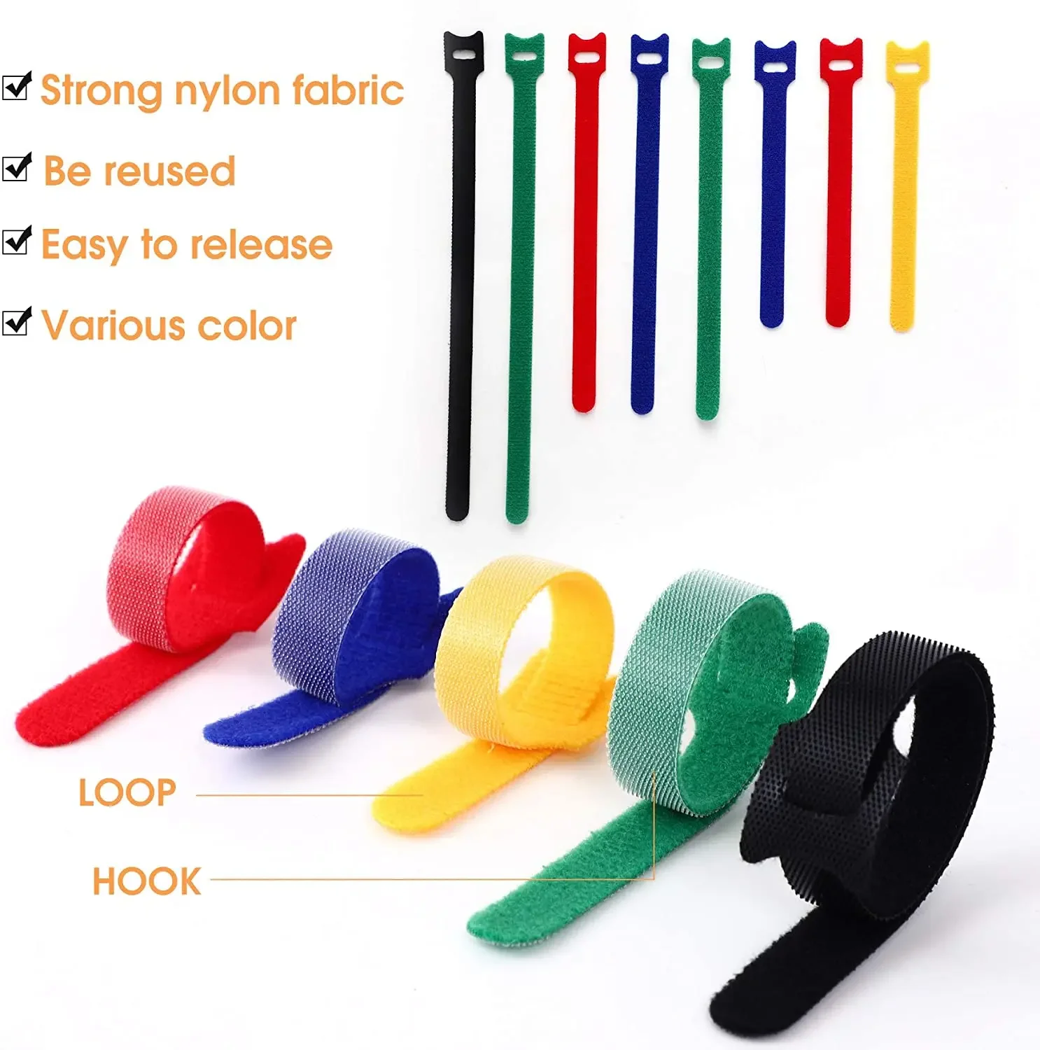 20Pcs 15/20cm Reusable Nylon T-shaped Hook and Loop CableTie Self-adhesive Cable Tie Fastener Tape For Cable Management Tape