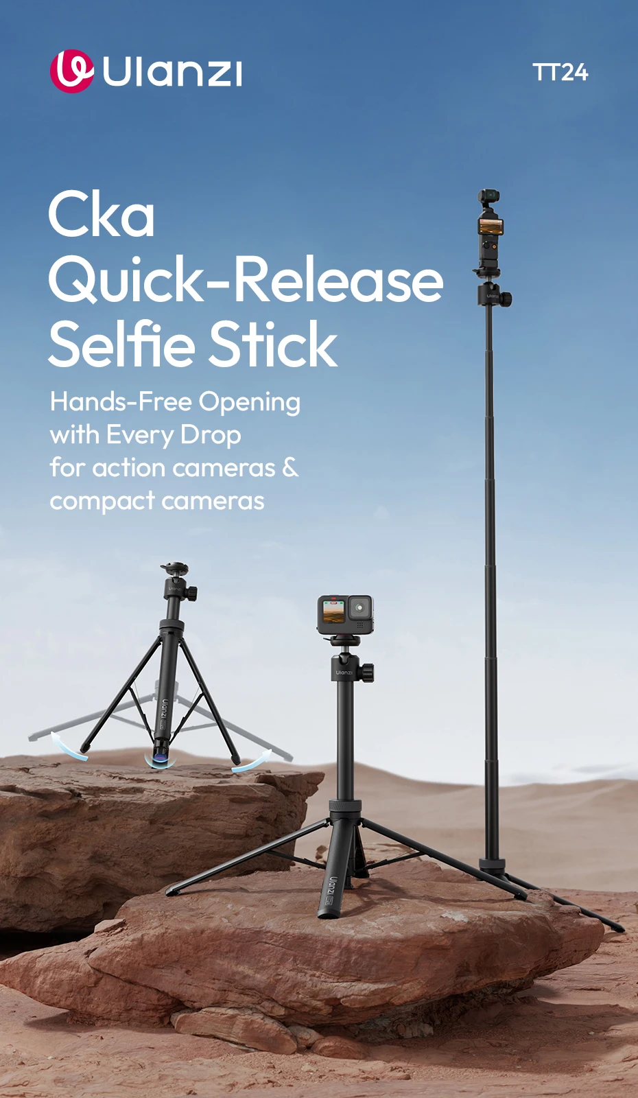  TT24 Cka Quick-Release Selfie Stick Automatic Pop-up Tripod Stand for Smartpho