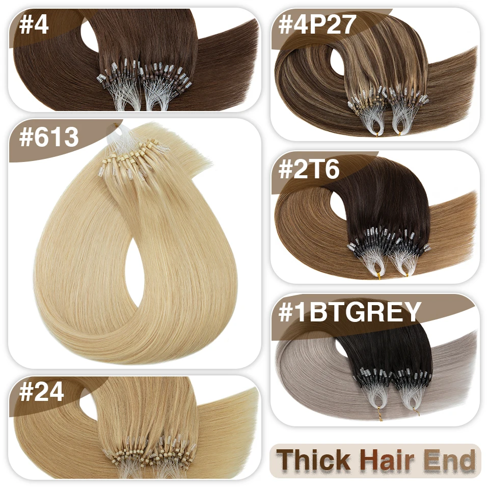 S-noilite Micro Loop Hair Extension Human Hair 1g/strand Micro Link Ring 50pcs Keratin Capsule Straight Thick Natural