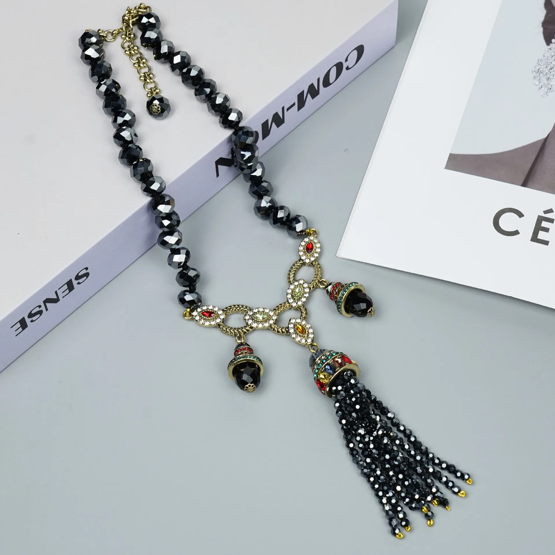 

Vintage Ethnic Court Style Pendant Necklace with Tassels Handcrafted Jewelry