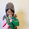 Winter Warm Baby One Piece Scarf Cap 3-6year Kid Ear Protection Knit Hat Korean Stripe Children Balaclava Headgear Hooded Beanie 2