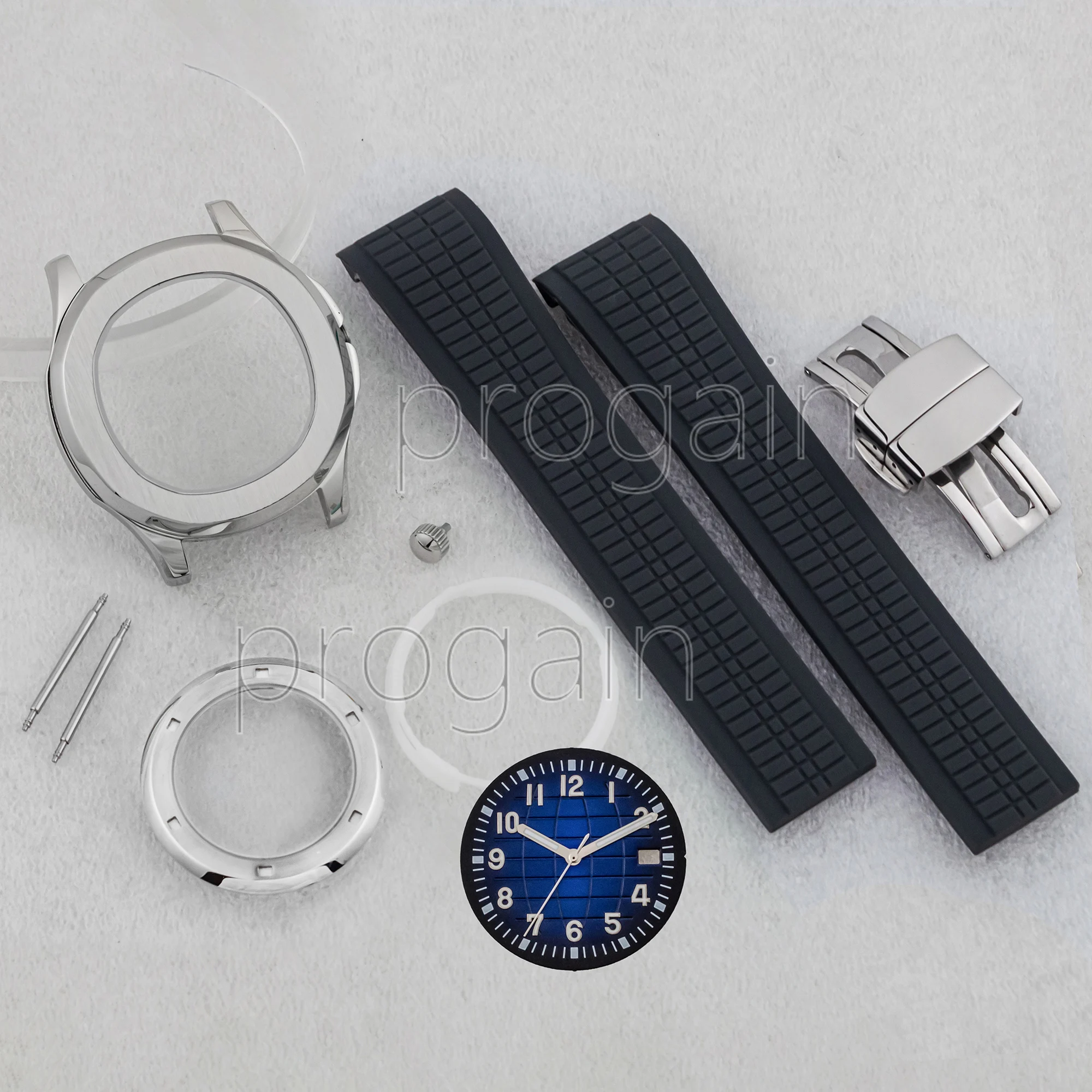 for AQUANAUT Nautilus Case Rubber Strap Stainless Steel NH35 Watch Case Sapphire Glass 32mm Dial fit NH35 NH36 Movement MOD