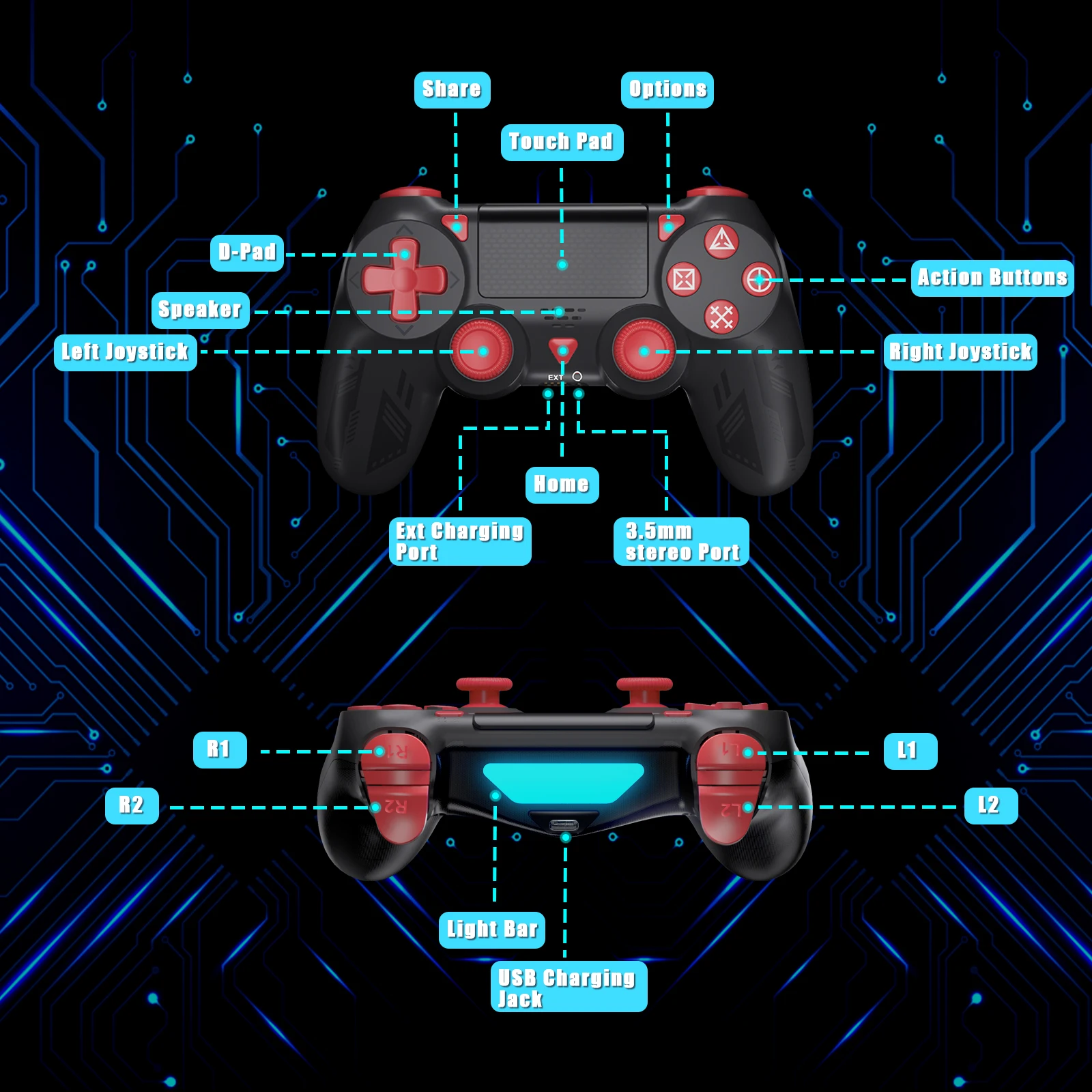 Wireless Game Controller Compatible For PS4/PS4 Slim with Enhanced Dual Vibration/Analog Sticks/6-Axis Motion Sensor