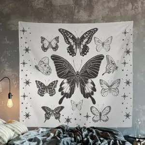 Butterfly Tapestry Wall Hanging Black and white Meditation Yoga Grunge Hippie