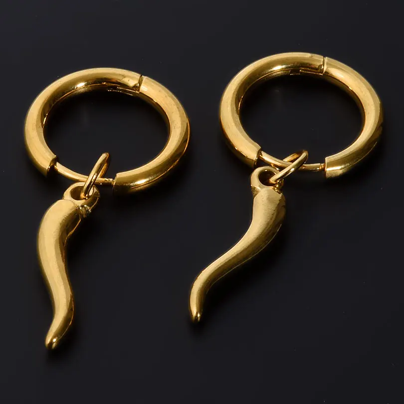 1Pair Stainless Steel korean Girl Red Chili Hot Pepper Fake Piercing Hoop Earrings Lucky Italian Horn Aros Boucle Mujer Jewelry 5