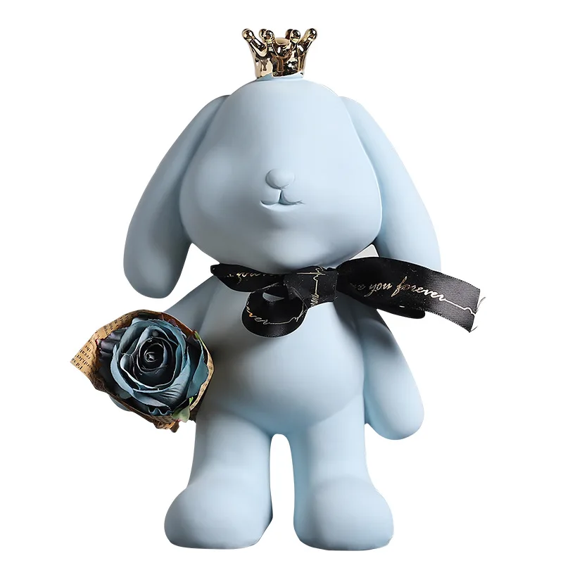 

Room Ornaments Desk Accessories Figurines Statue Sculpture Small Fresh And Cute Eyeless Rabbit Crown Rabbit Take Roses Kawaii