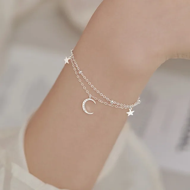 Sparking 925 Sterling Silver Star Moon Bracelets For Women Girls Vintage Korean Crystal Bracelets Party Charm Jewelry Gifts 3