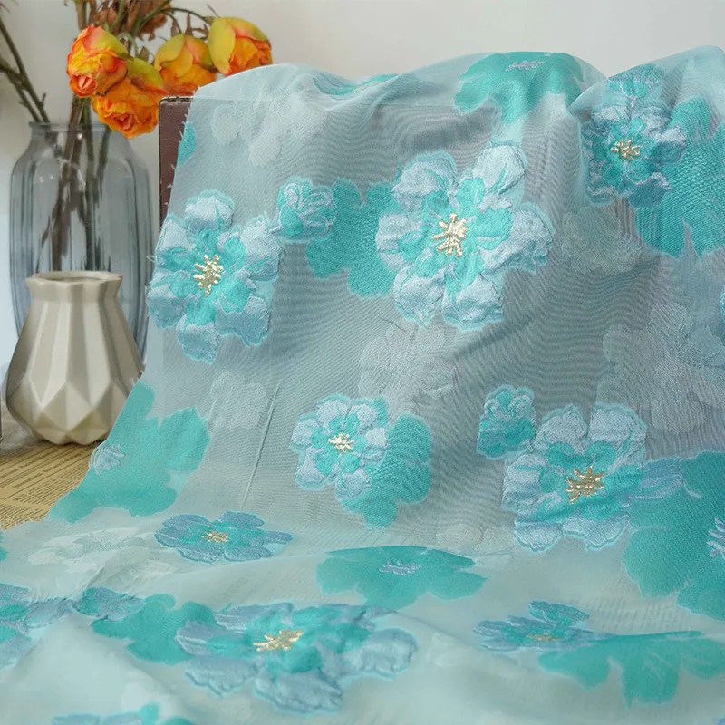 

Slightly Transparent Thin Flower Yarn Dyed Jacquard Fabric Women's Retro Dress Luggage Embossed Decoration Fabric 50cmx145cm