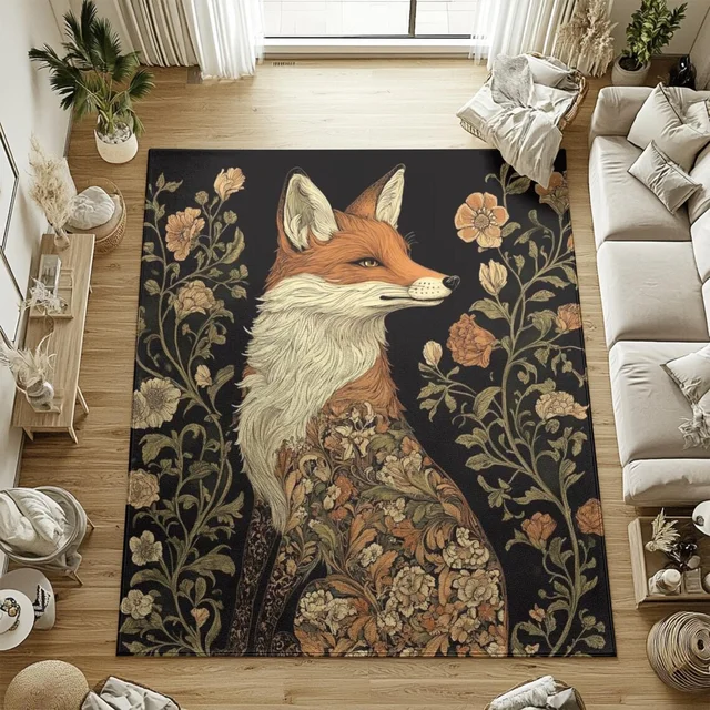 พรมปูพื้นลายเรโทรฟ็อกซ์กันลื่นสำหรับตกแต่งบ้าน ห้องนั่งเล่น ห้องนอน ห้องน้ำ 1