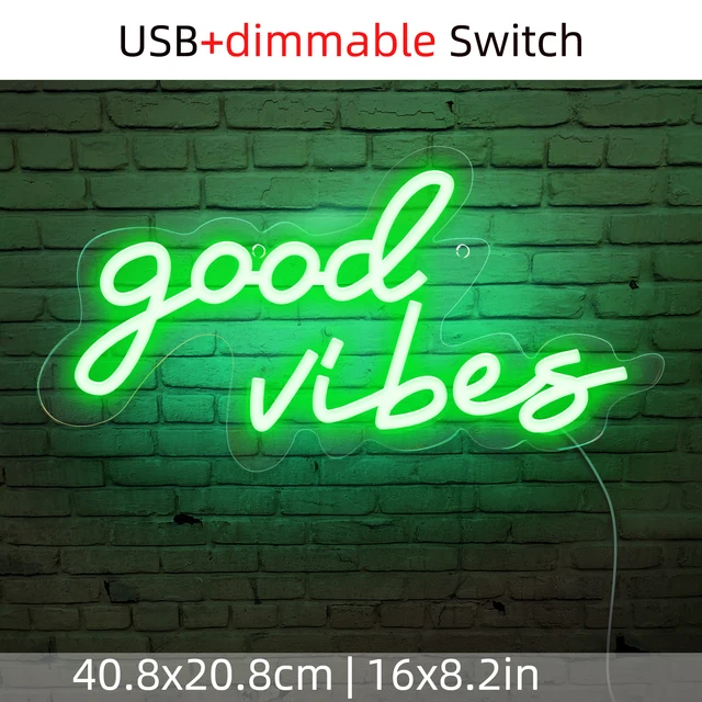 Led Game Room Neon Signs Dimmable Neon Lights for Bedroom Wall Gaming Decor Room Decor Boys Teen Kids Gifts Party Decorations good vibes green