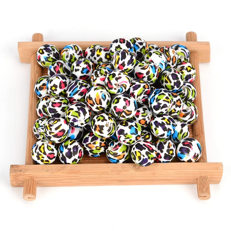 LOFCA 10pcs Leopard Hexagon  Silicone Loose Beads Teething Beads DIY Chewable Teething Beads BPA Free Baby Teethers 6
