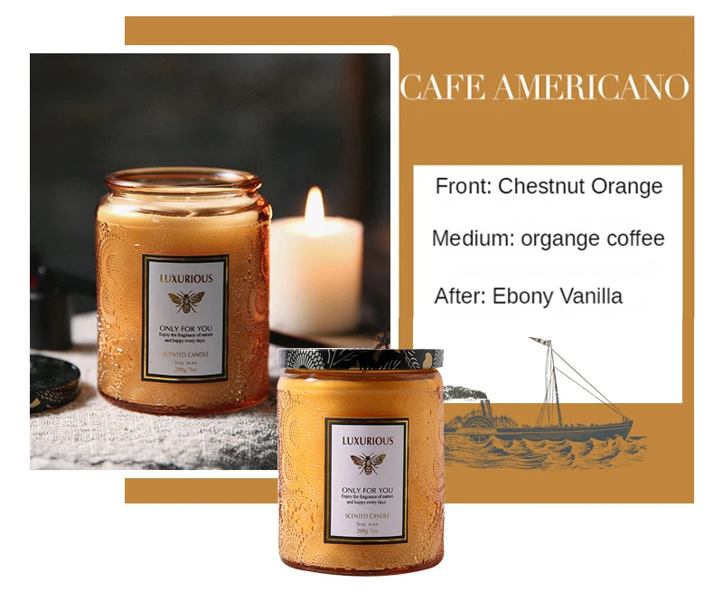 Cafe Americano Glass Jars Smokeless Soy Wax Fragrant Candles