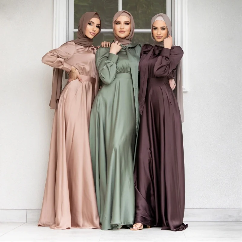 New Women's Dress Muslim Dubai Fashion Large Swing Satin Dress