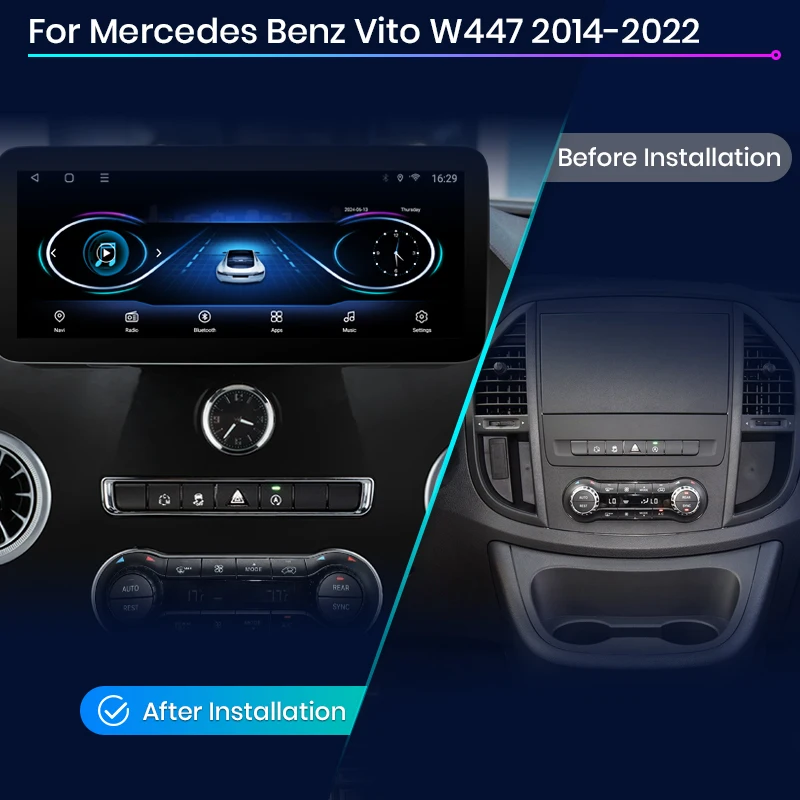 Junsun CarPlay para Apple Radio de coche Multimedia para Mercedes Vito W447 2014-2022 Bluetooth inalámbrico Android Auto 4G GPS estéreo 2
